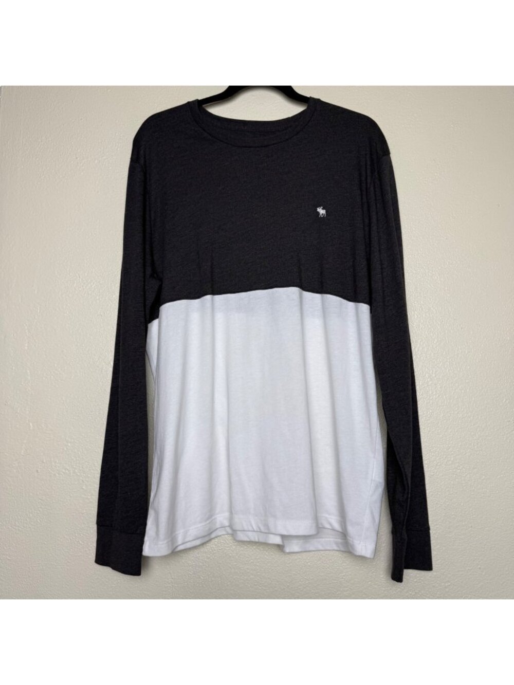 Abercrombie & Fitch Mens Long Sleeve Colorblock T-Shirt XL Black & White Tee